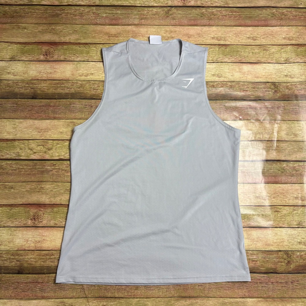 Gymshark Mens Arrival Tank Top Light Grey Mesh Muscle Stringer Medium